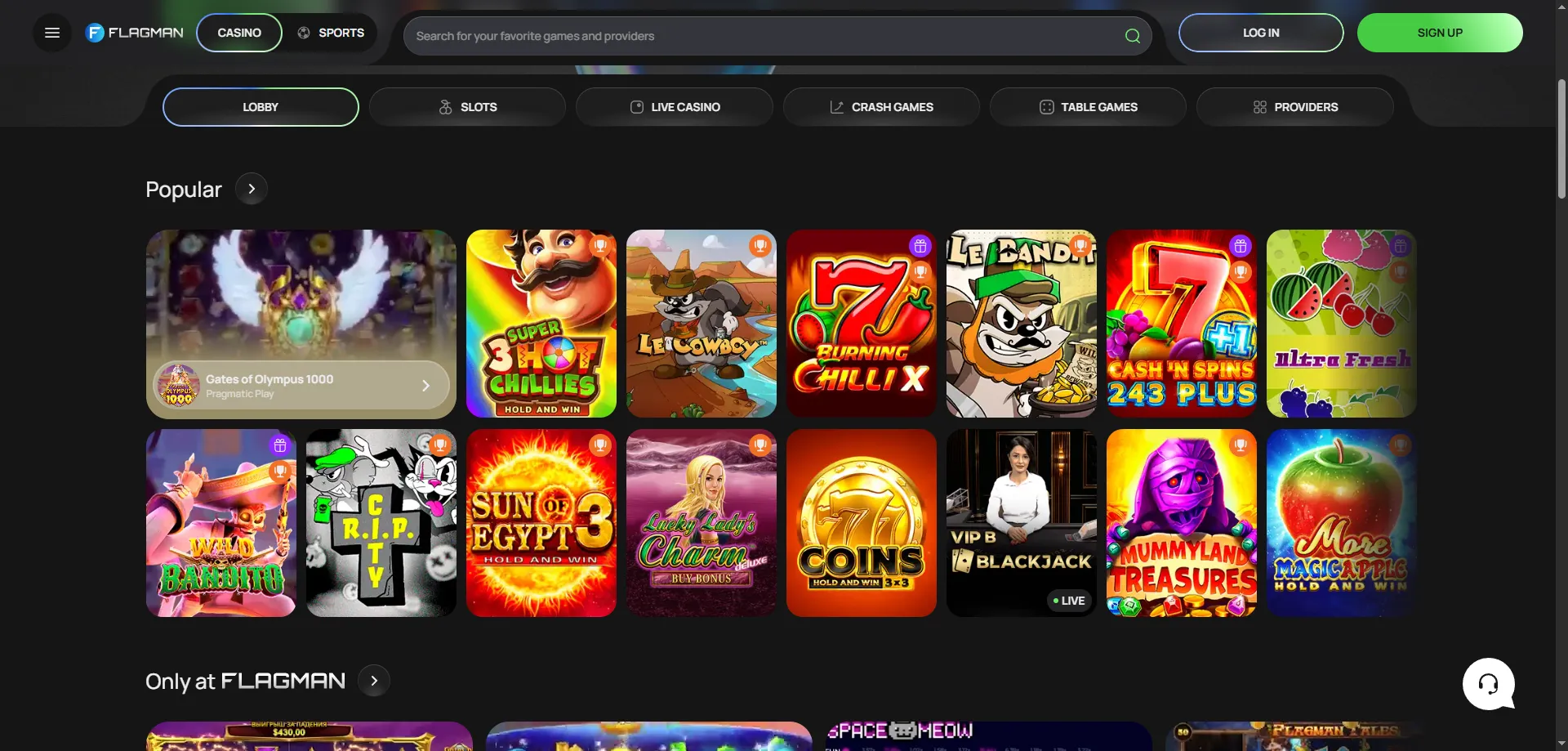 Flagman Casino slot games library &mdash; top titles 2026